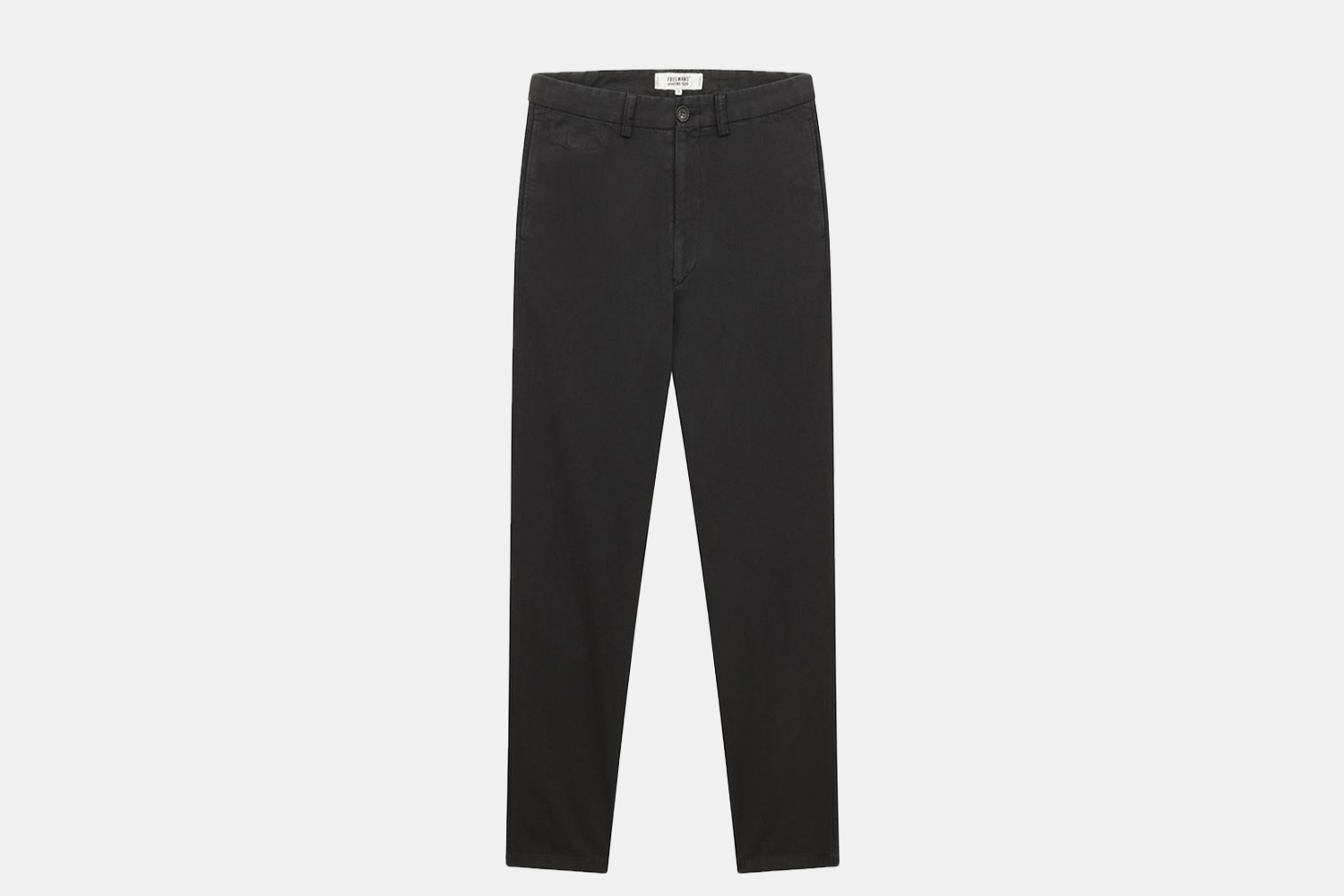 a pair of black chino trousers.