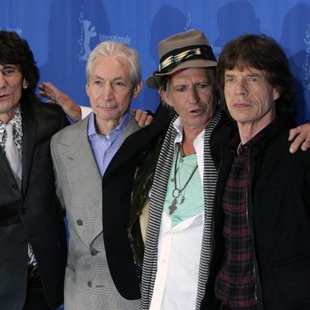 Ronnie Wood, Charlie Watts, Keith Richards and Mick Jagger in Hannover, Germany. At a more recent Stones show, the band paid tribute to Watts, their late drummer