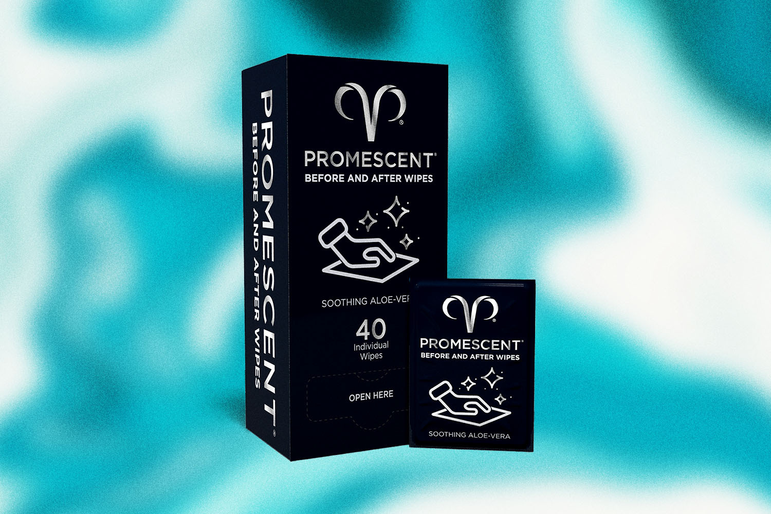 Three after-sex clean-up wipes on a blue background