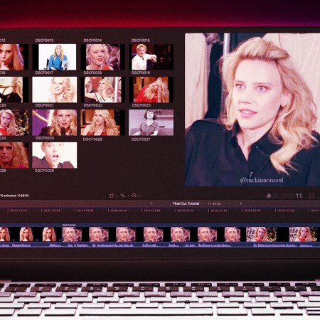 A laptop displays images of SNL's Kate McKinnon