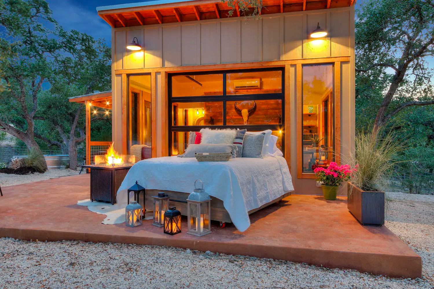 The perfect setup to enjoy a fire from the comfort of your bed