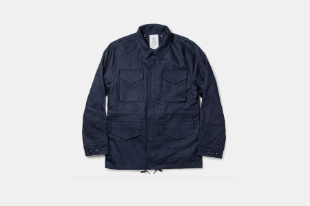 The TS x Alpha Industries M-51 in Indigo Reverse Sateen