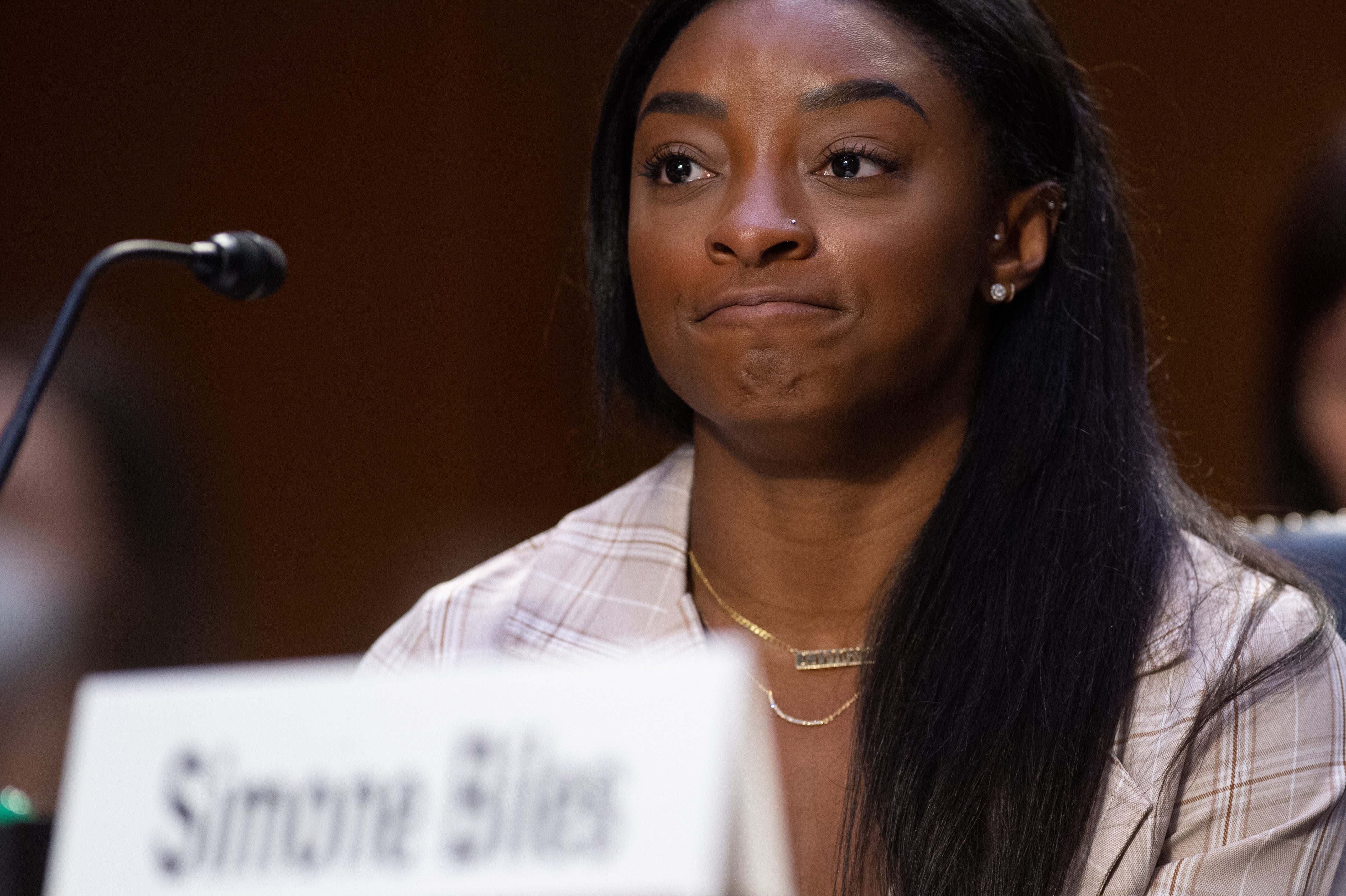 U.S. Olympic gymnast Simone Biles testifies during a Senate Judiciary hearing about Larry Nassar