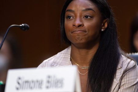 U.S. Olympic gymnast Simone Biles testifies during a Senate Judiciary hearing about Larry Nassar