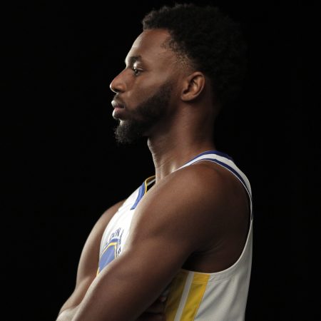 Andrew Wiggins having his portrait taken by photographer Kareem Black at media day. Wiggins Is “Not Uncomfortable” With Being the Face of Unvaccinated NBA Players
