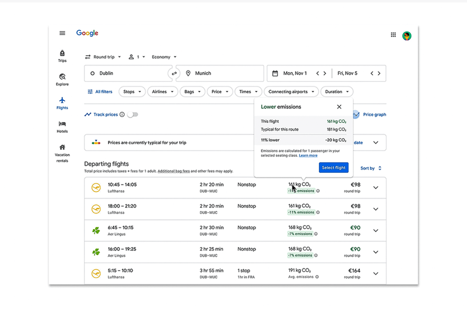 You can now sort results based on their carbon emissions