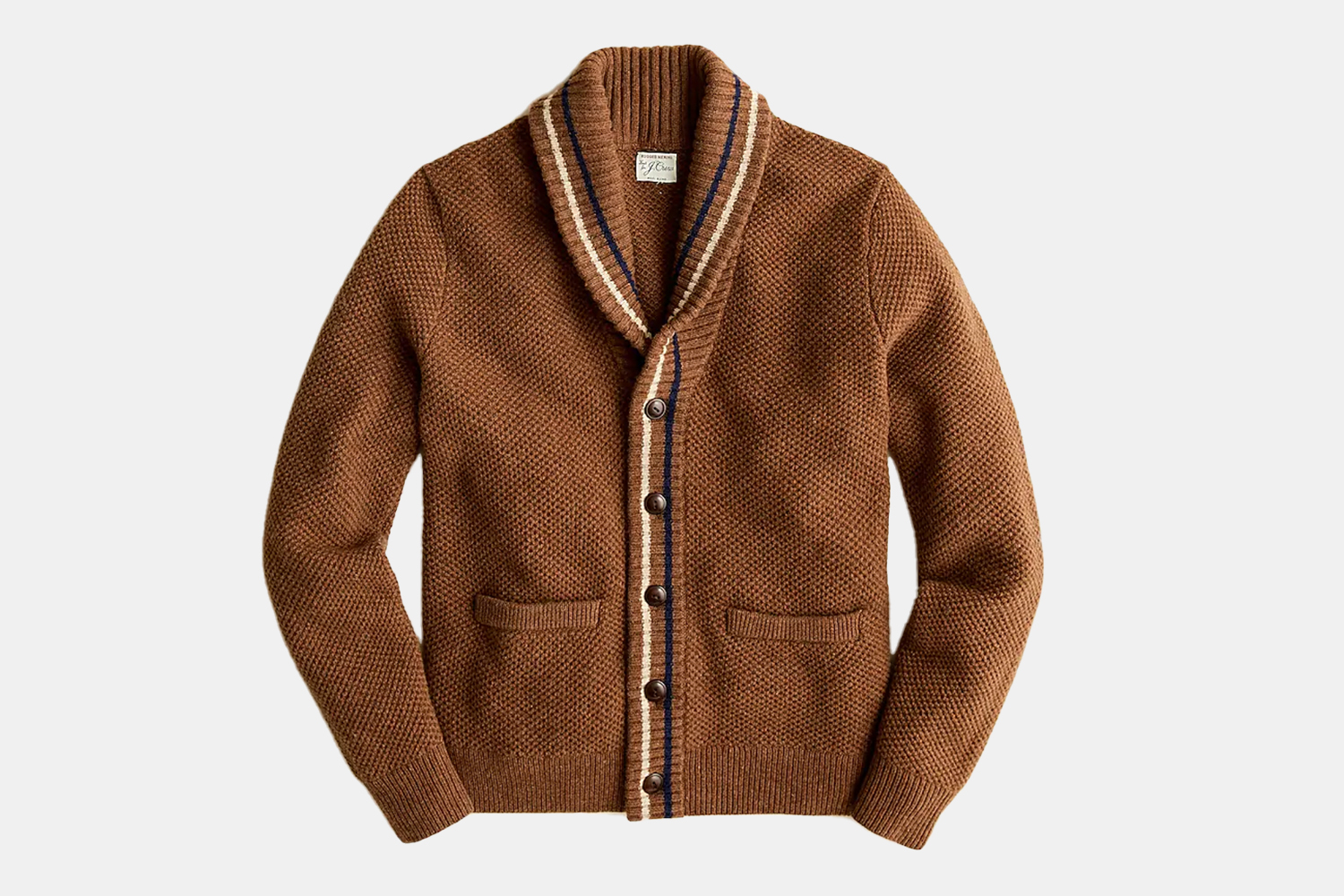 a brown cardigan