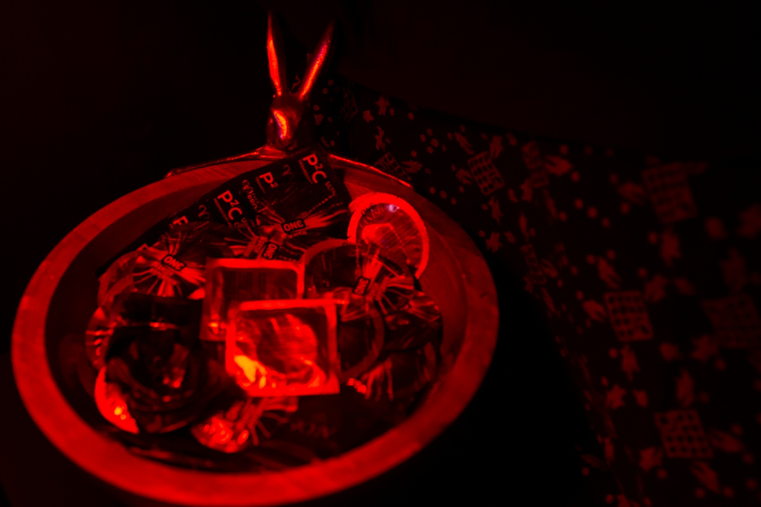 A bowl of condoms inside the NSFW clubhouse