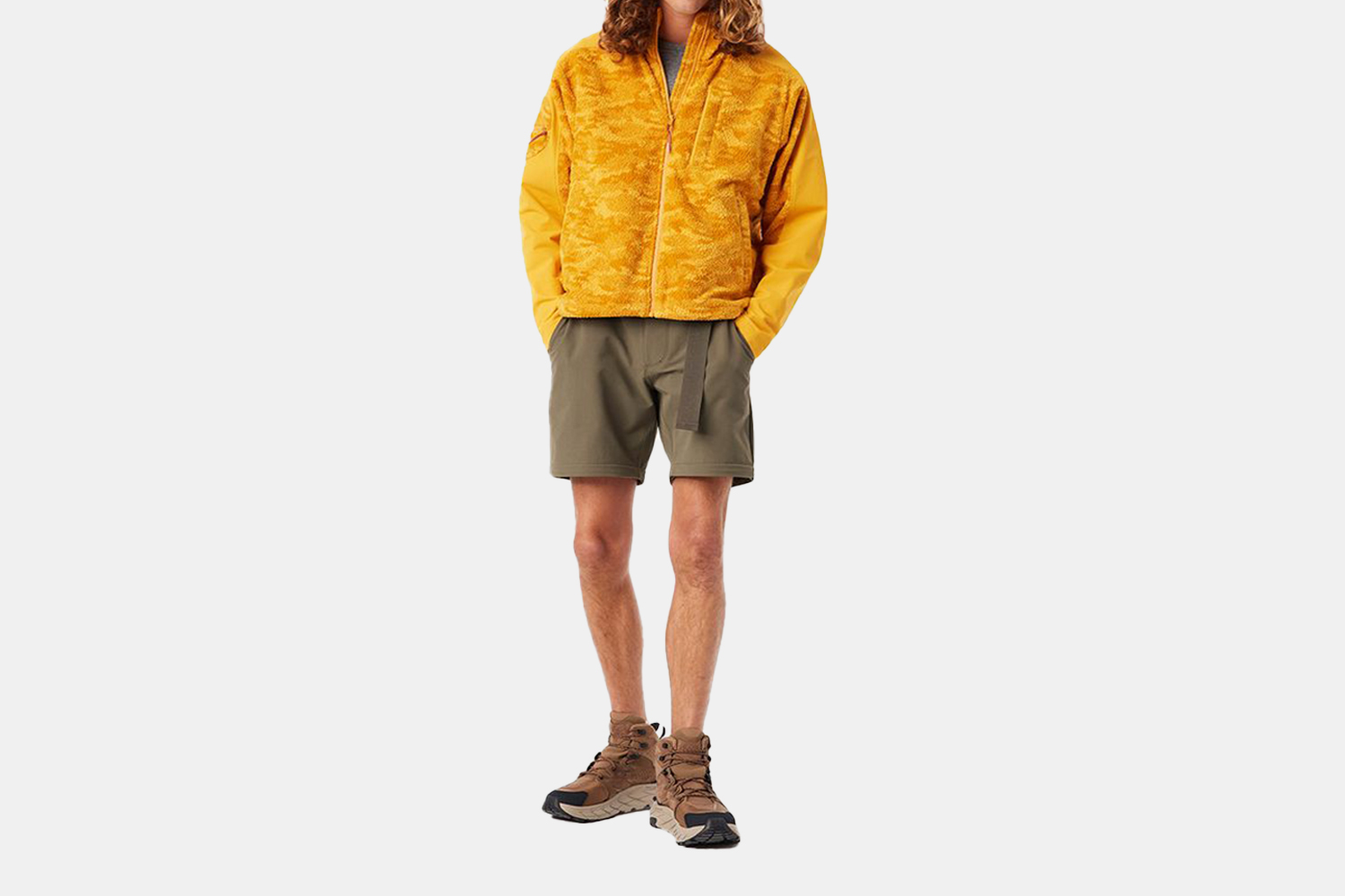 a model wearing hiking gear