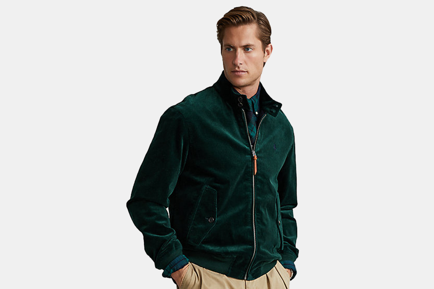 a green corduroy jacket 