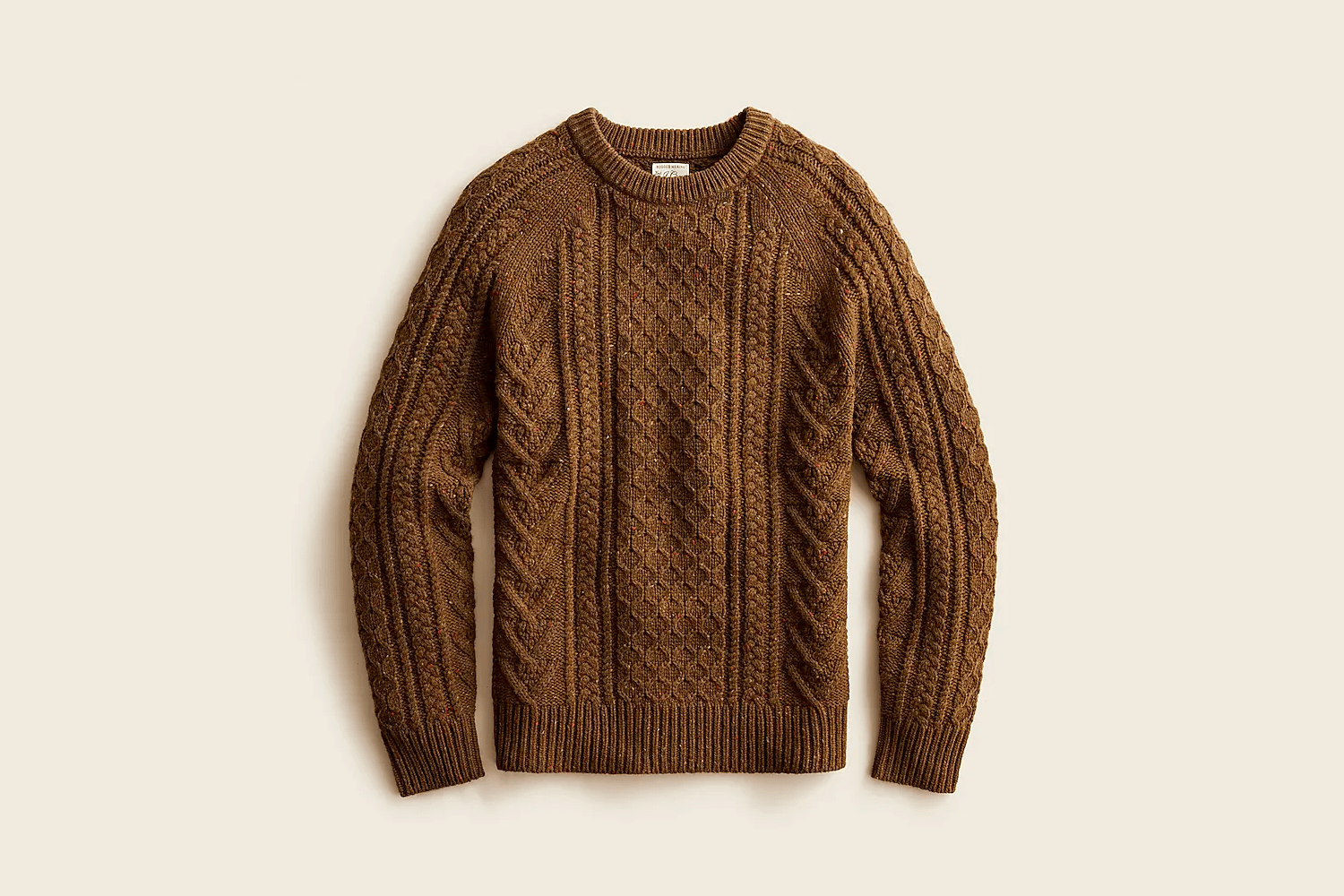Rugged merino wool cable-knit sweater in donegal