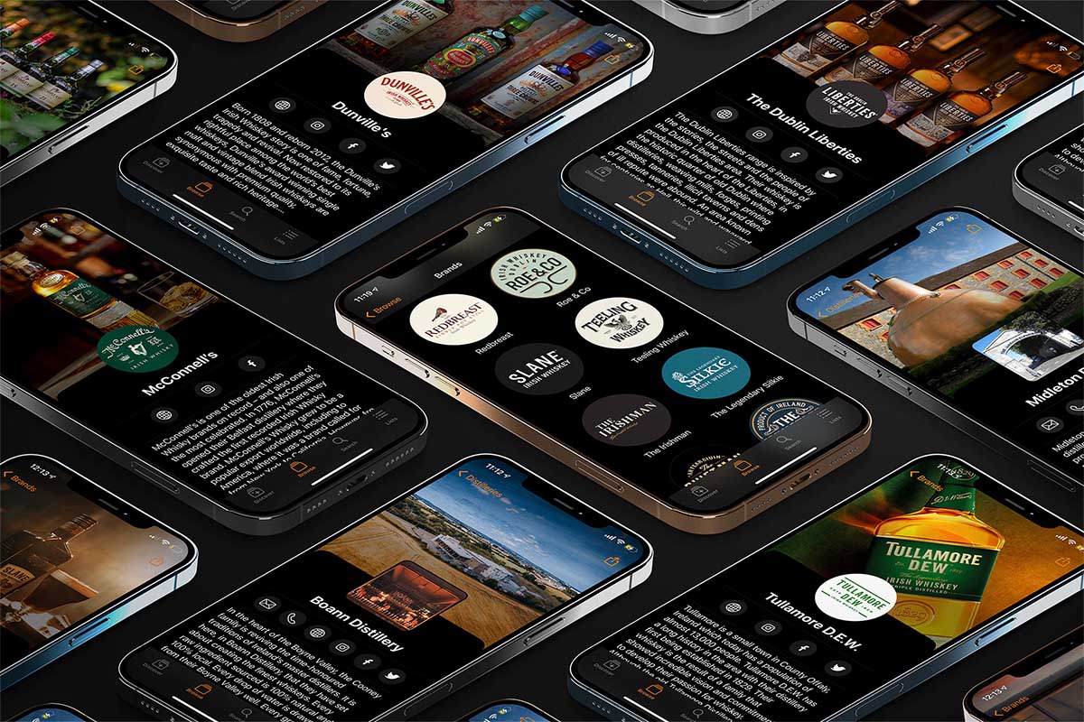 Screenshots from the Irish Whiskey App, one of our selections for best drinking apps