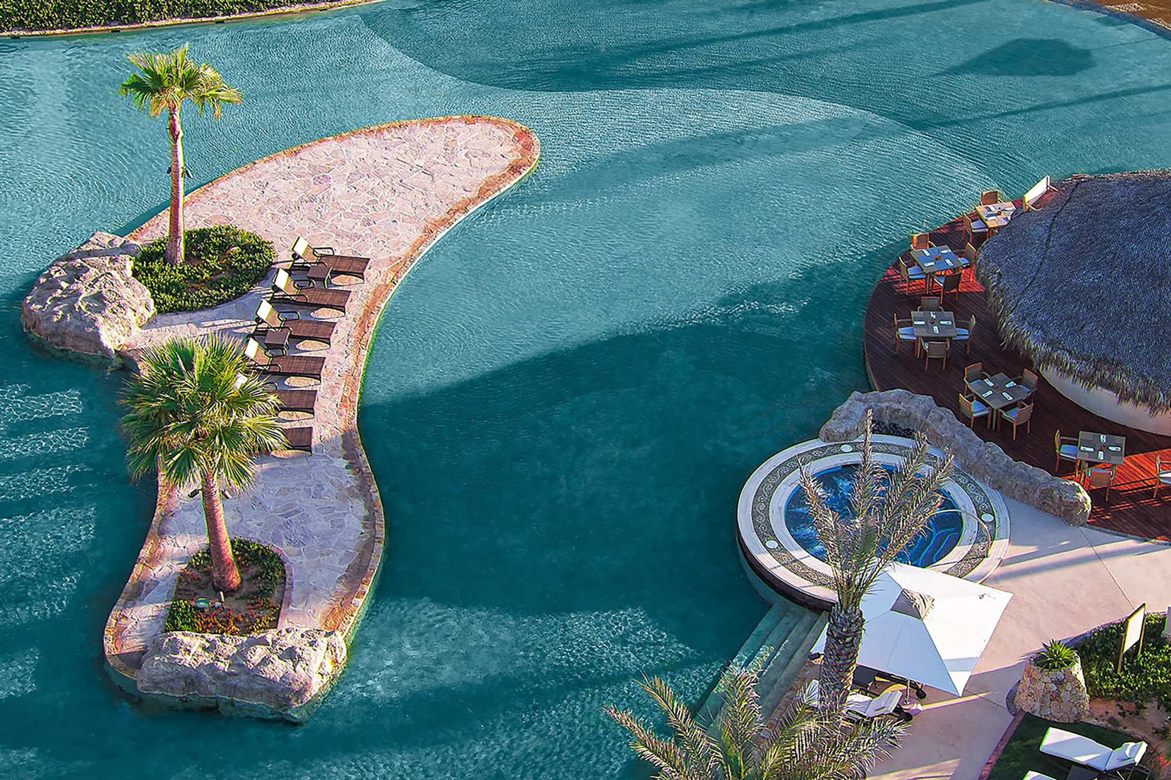 Aerial view of the saltwater lagoon at Rancho San Lucas in Cabo.