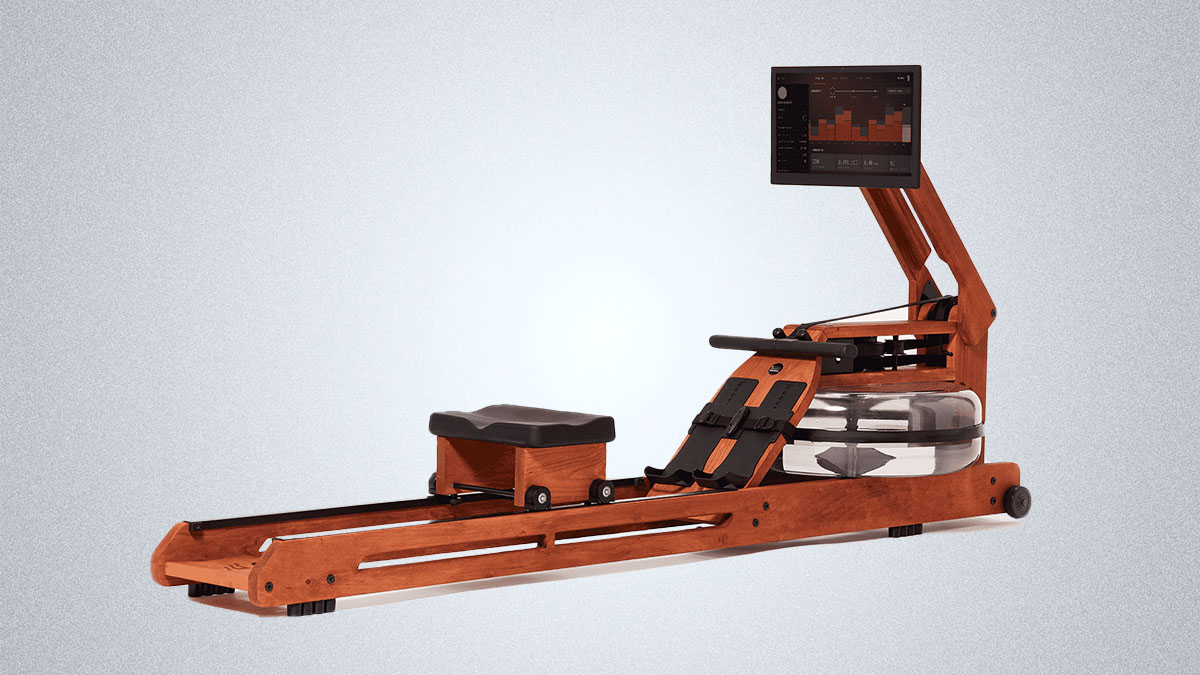 an Ergatta Rower on a blue and black background