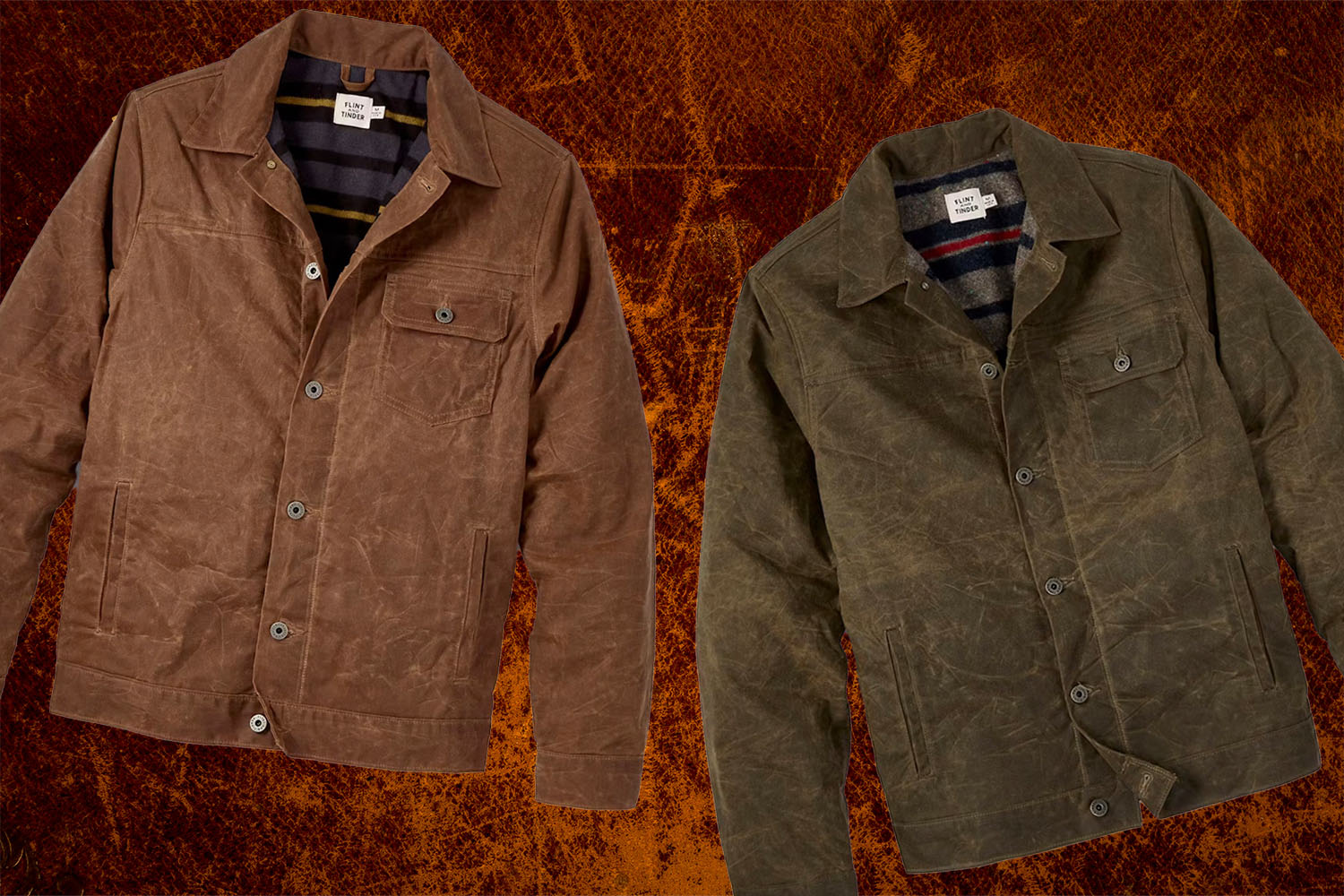 Flint and Tinder's Waxed Trucker Jackets in wool and flannel