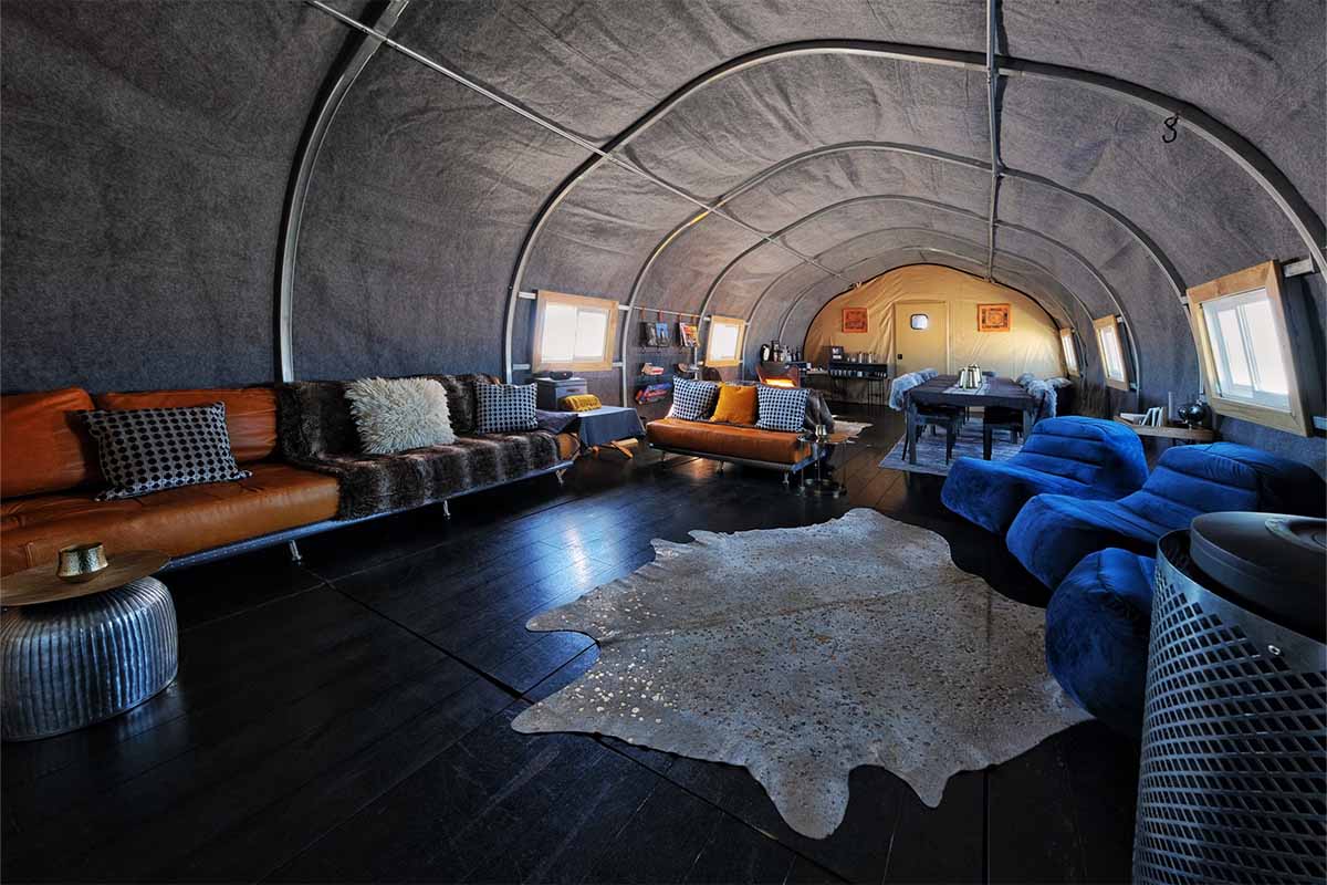 Interior of a tent at Wolf's Fang, a new luxury Antarctic camp