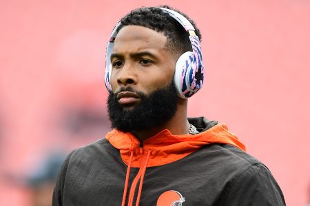 Odell Beckham Jr. looks on during warmups prior to a game