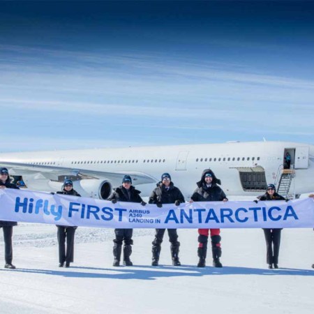 The first Airbus A340 (with crew) just landed in Antarctica at a luxury adventure camp called White Fang from tourism company White Desert