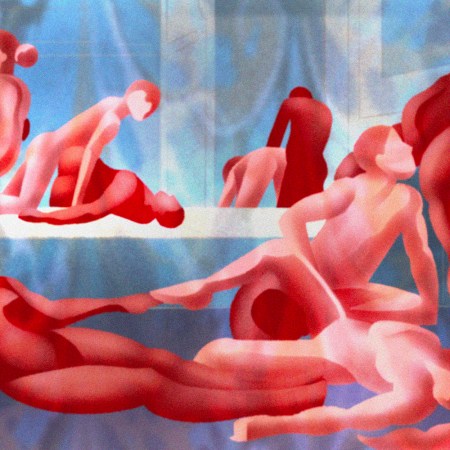 Illustration shows abstract human figures engaging in an orgy