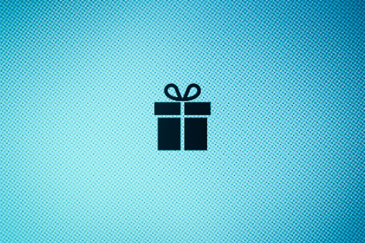 A present icon in the middle of a blue background