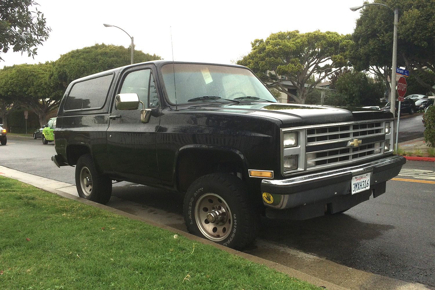 A black 1988 Chevy K5 Blazer Silverado sitting on a street in Los Angeles, California.