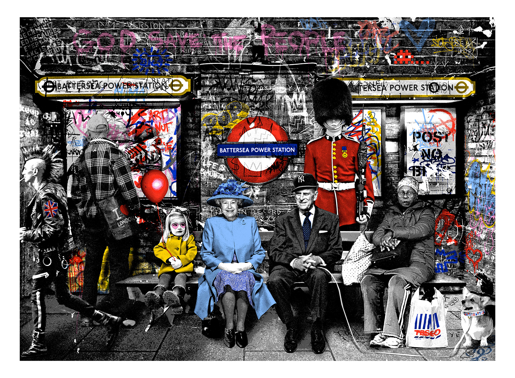 A piece of Mr. Brainwash's installation at Battersea Power Station in London