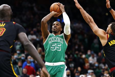 Joe Johnson of the Boston Celtics shoots during the fourth quarter against the Cleveland Cavaliers
