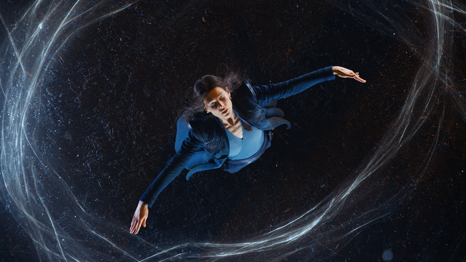Aes Sedai Moiraine Damodred, as played by Rosamund Pike in the new Amazon Prime Series "The Wheel of Time," weaving magic in the first episode of the first season