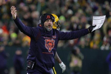 Chicago Bear head coach Matt Nagy reacts during a game against the Green Bay Packers. A wave of head-coach firings could hit the NFL immediately due to a new rule.