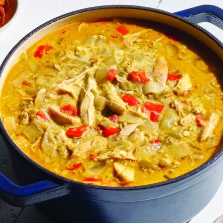 Myron Mixon's white chili with smoked chicken