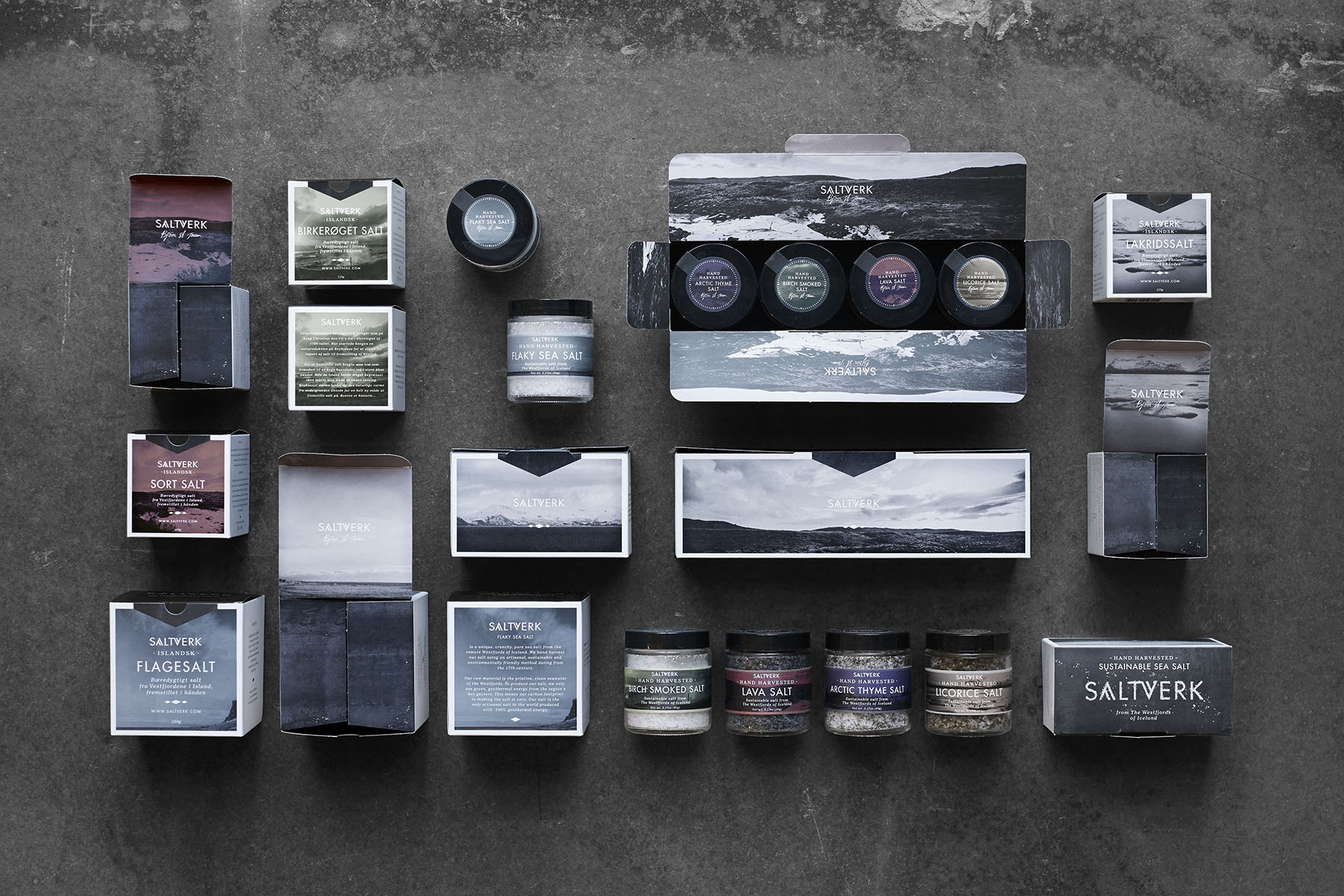 A composition of the various artisanal salts produced by Icelandic company Saltverk