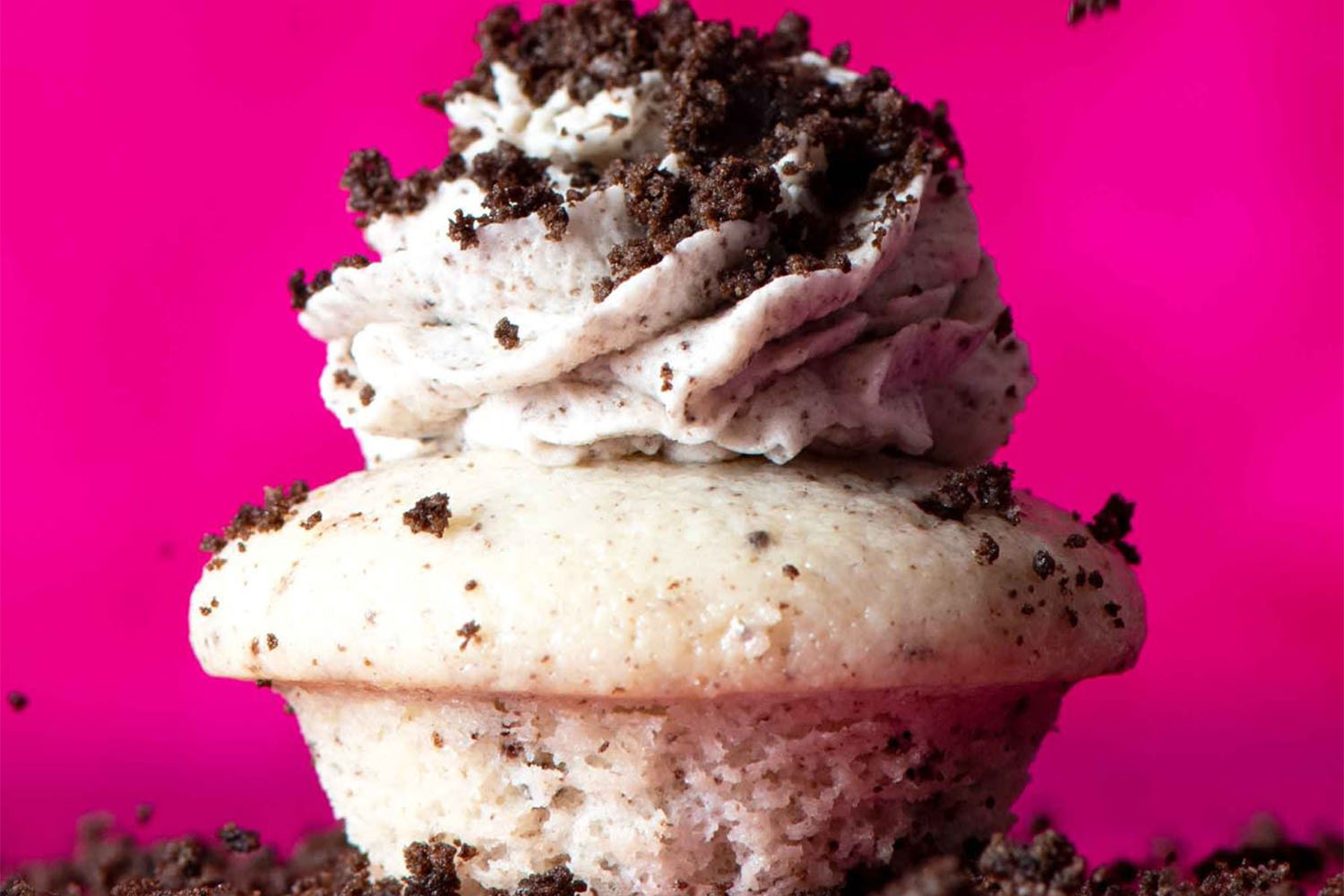a product shot of a cookie and cream cupcake by Baked by Melissa