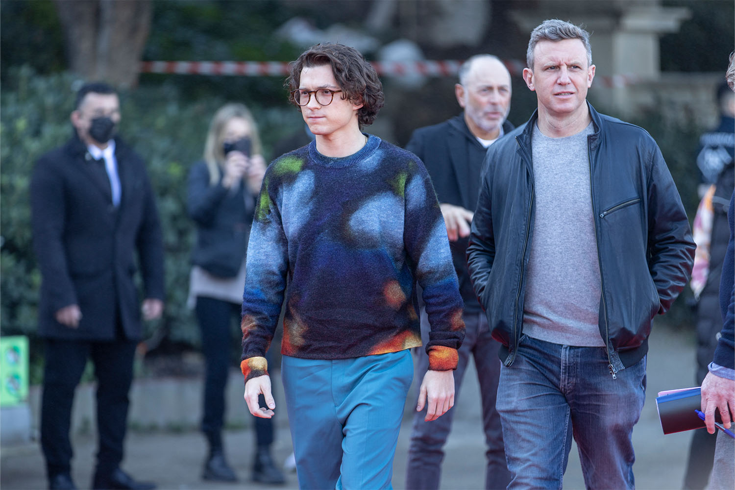 Tom Holland walking in Paul Smith at the Uncharted premier in Barcelona