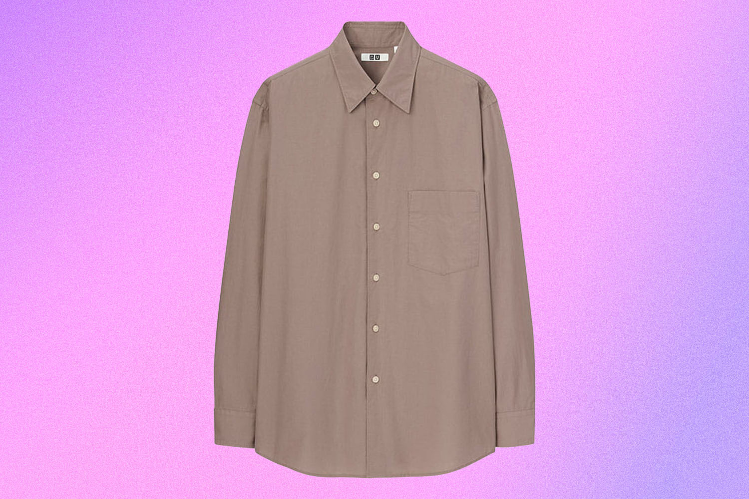 a beige lienen shirt on a purple background