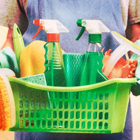 basket of cleaning products