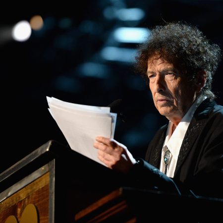 Bob Dylan speaks onstage at the 25th anniversary MusiCares 2015 Person Of The Year Gala.