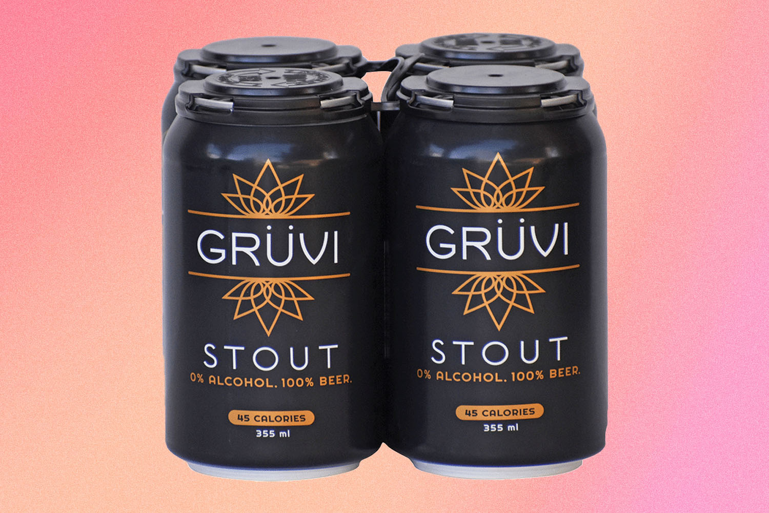 a non-alcoholic beer on a orange-pink background