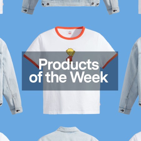 A collage of Simpsons Merch on a blue background