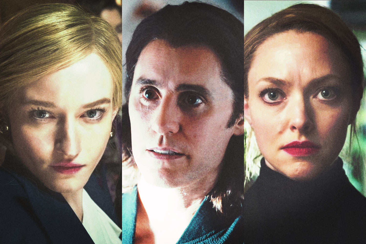 Julia Garner in "Inventing Anna," Jared Leto in "WeCrashed," and Amanda Seyfried in "The Dropout."
