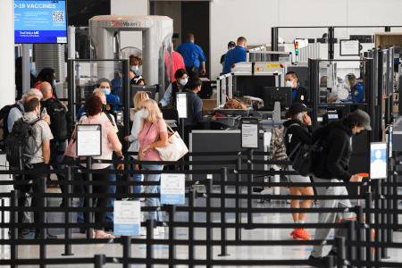 People in line at TSA