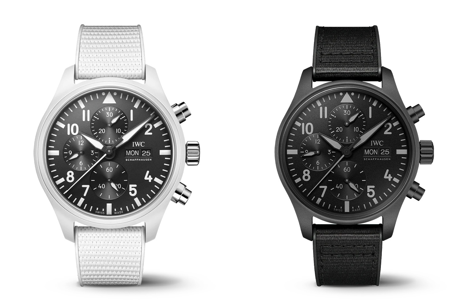 Left: Pilot’s Watch Chronograph Top Gun Edition “Lake Tahoe” Right: Pilot’s Watch Chronograph 41 Top Gun Ceratanium