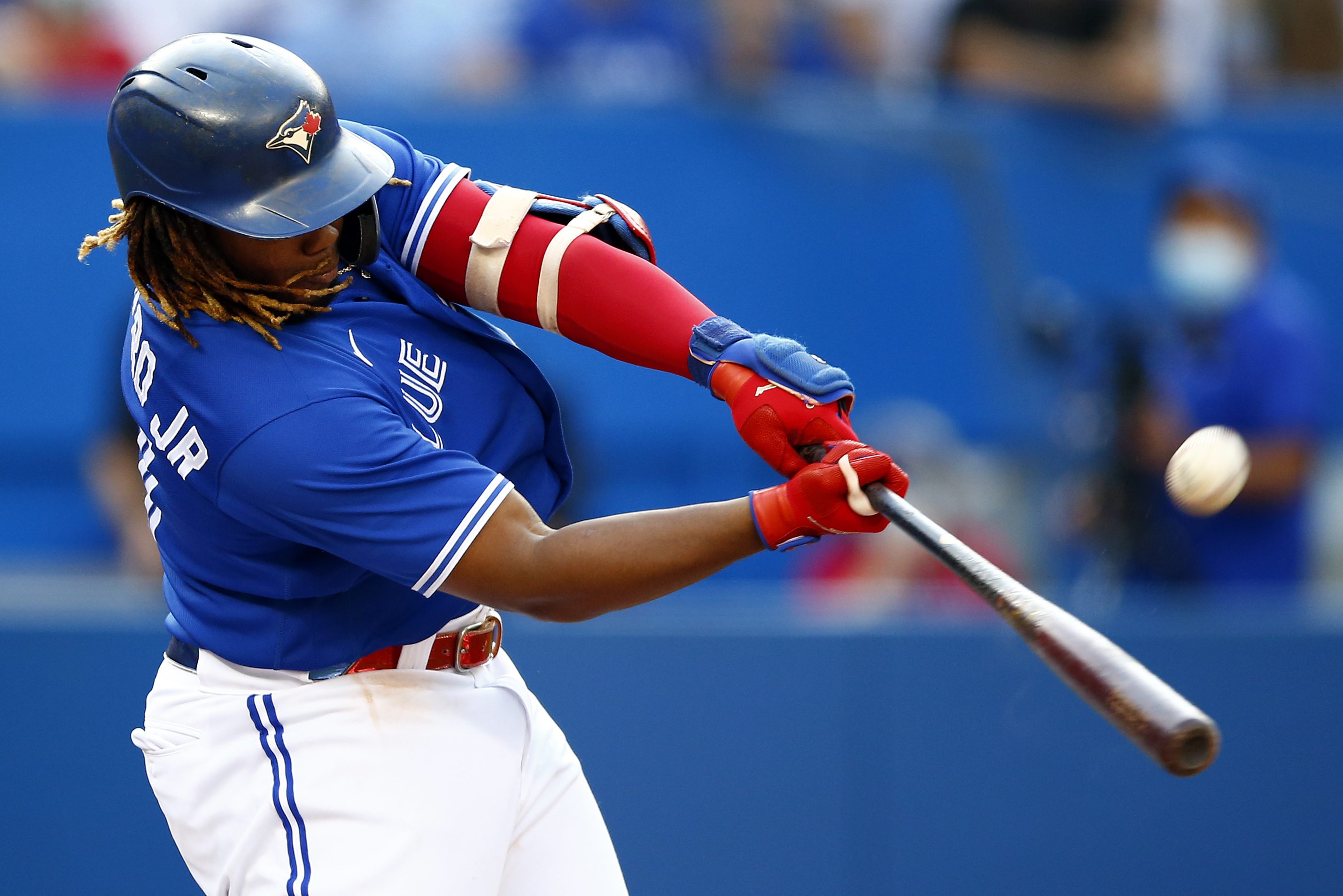 Vladimir Guerrero Jr. of the Toronto Blue Jays bats against the Baltimore Orioles