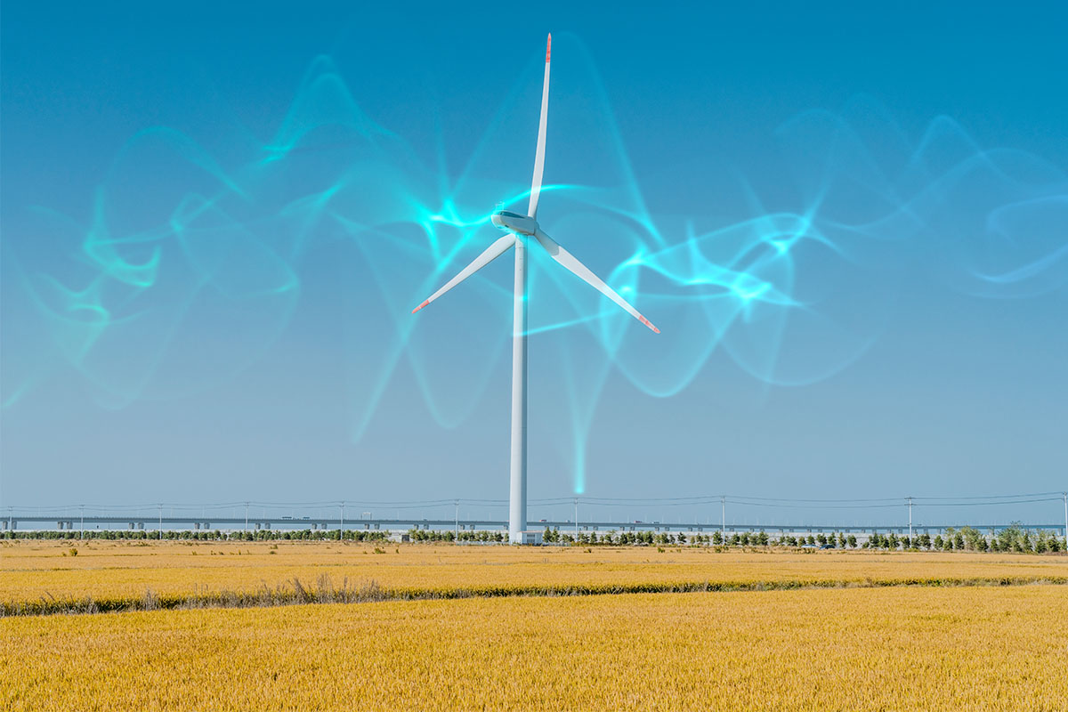A wind turbine emitting invisible energy waves.