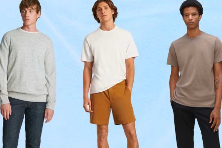 a collage of models wearing everyone clothing on a green background