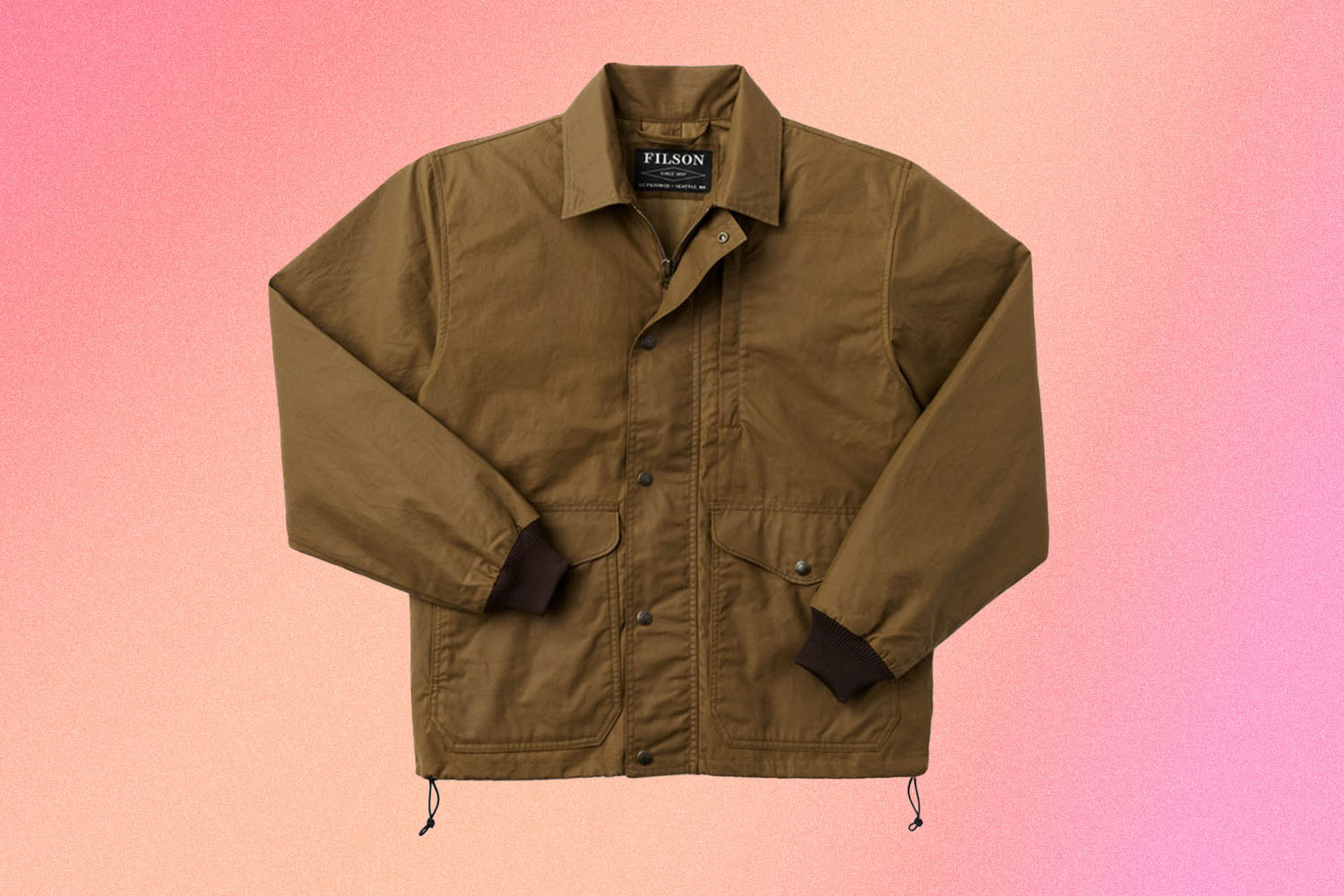 A Filson Aberdeen Workwear Jacket on a red-pink background