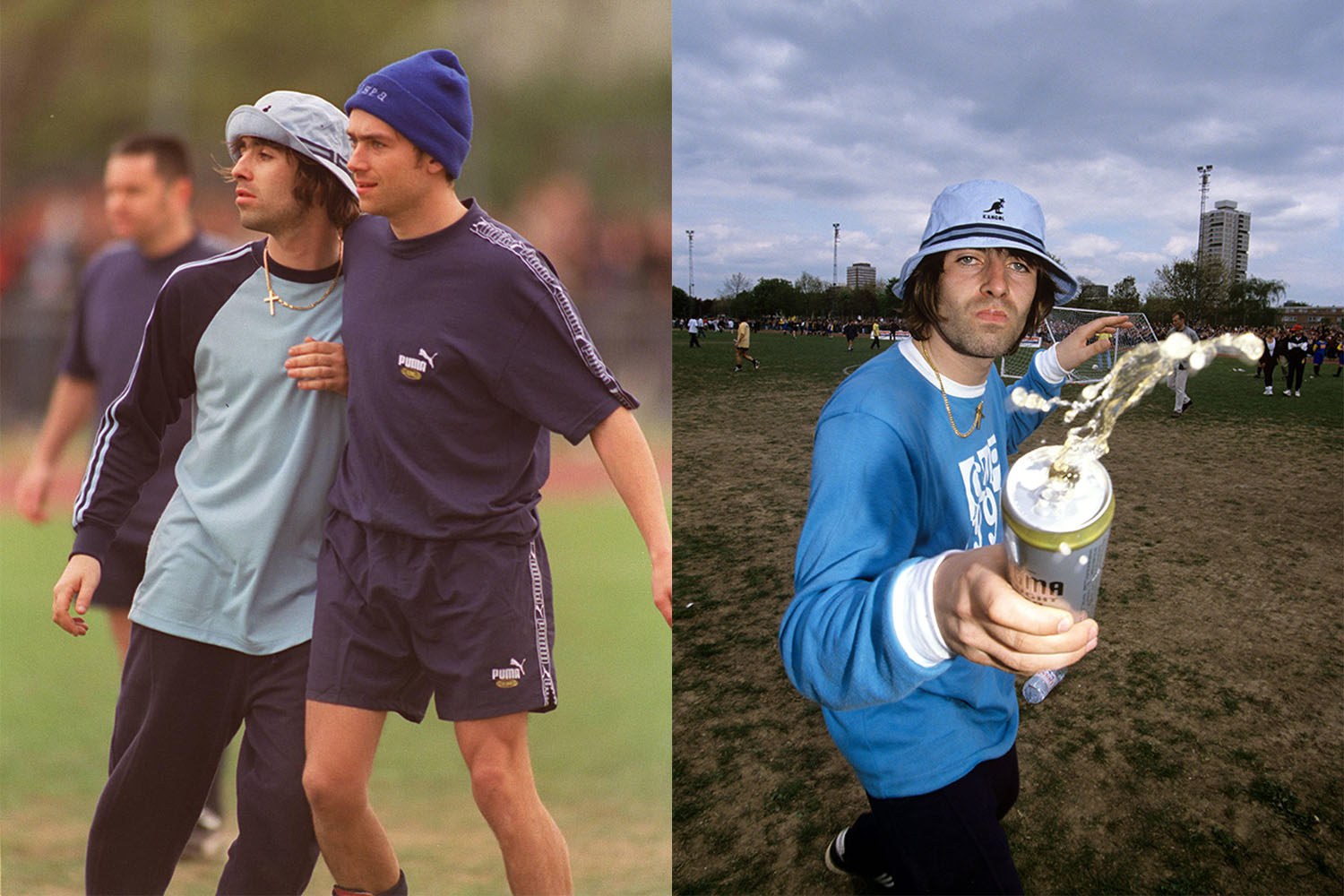 tow press pictures of Oasis frontman Liam Gallagher