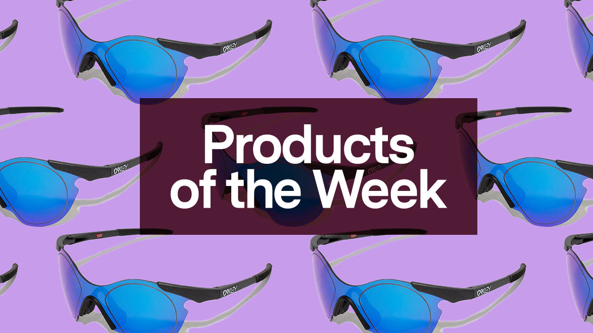 a collage of Oakley sunglasses on a purple background