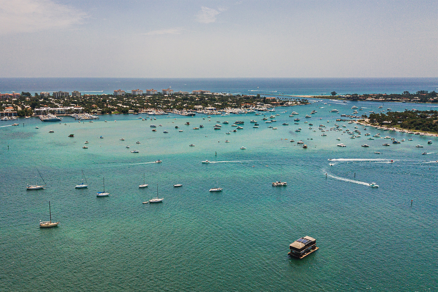 Aerial Views of a Regatta Around Peanut Island in the Riviera Beach Inlet Next to Singer Island, Florida