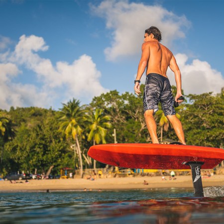 A man riding a Lift Foils board.