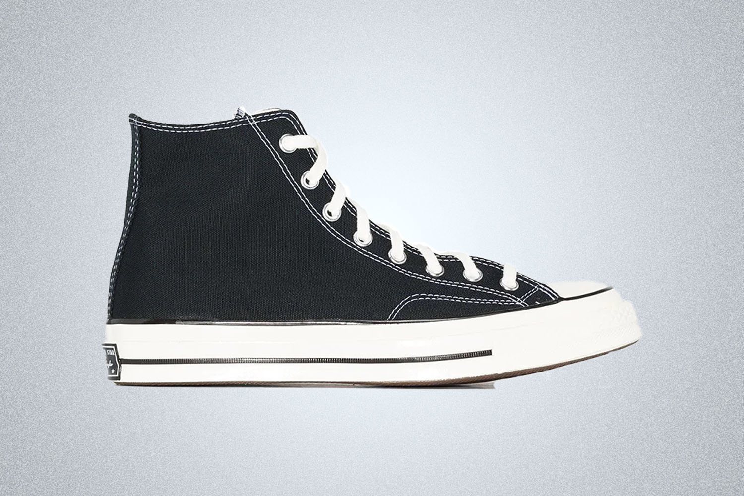 A apir of Black Converse Chuck 70 on a grey background